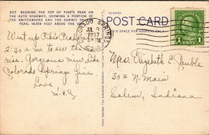 Vtg 1930's Pike Peak Summit Auto Highway Switchbacks Colorado CO Linen Postcard
