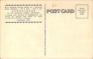 Washington DC Schneider's Cafe 11th St NW c1930-50s Vintage Postcard