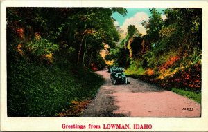 Generic Autos on Road Greetings From Lowman Idaho ID UNP DB Postcard B1