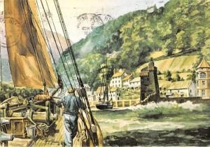 B97451 the harbour lynmouth  painting postcard uk