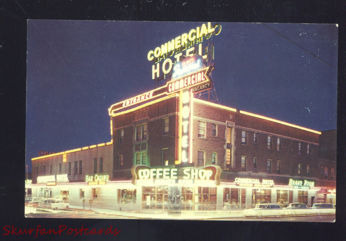 Elko Nevada Commercial Hotel Monte Carlo Casino at Night Vintage