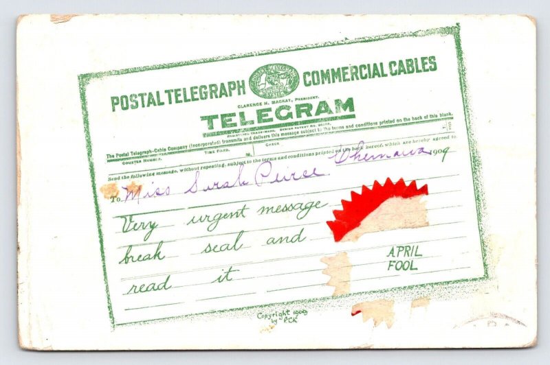 Novelty April Fools Prank Telegram Telegraph Antique Postcard c1909