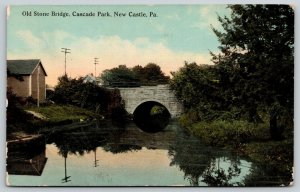New Castle PA~Reflections of Old Stone Arch Bridge on Creek~Cascade Park~1914