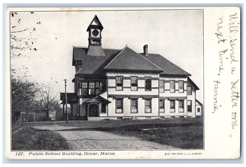 1907 Public School Building Campus Dirt Road Entrance Door Dover Maine Postcard