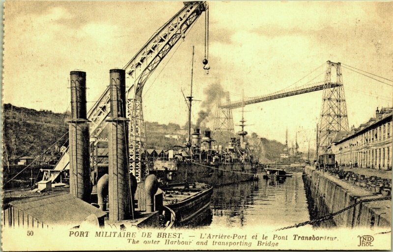 Military Port Transporter Bridge Ship Brest Germany Postcard early 1900's