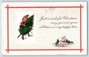 Wall Signed Artist Postcard Christmas Boy With Pinetree Embossed Spokane WA 1921