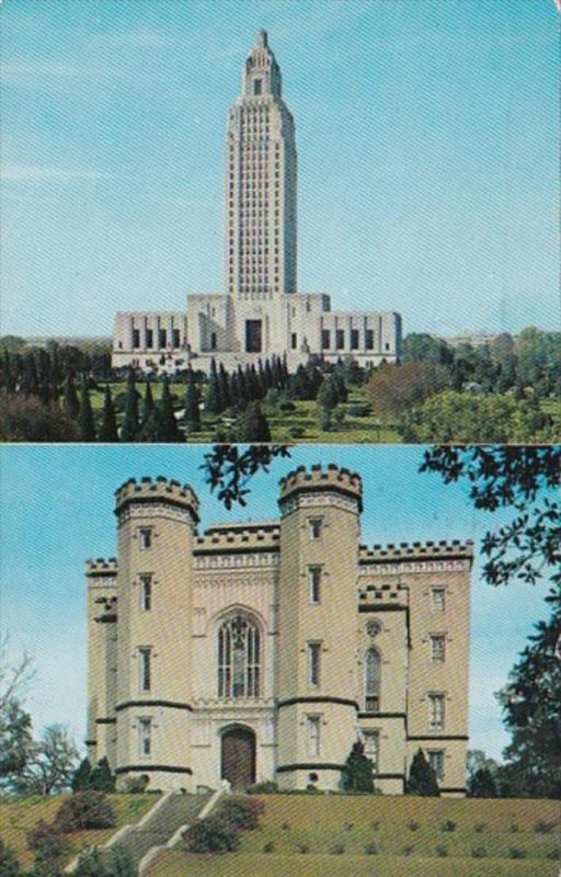 Louisiana Baton Rouge The Old and New State Capitol Buildings 1960