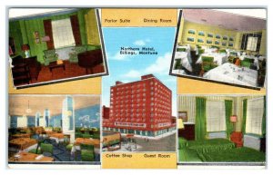 BILLINGS, Montana MT ~ Roadside NORTHERN HOTEL & Interiors 1940s Linen Postcard