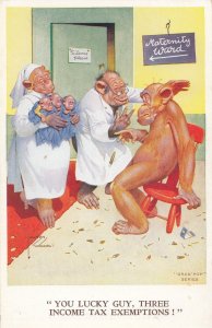 Monkey Chimpanzee Maternity Ward Hospital Comic Old Postcard
