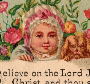1870s Victorian Religious Trade Card Bible Quote Adorable Child #4 F109