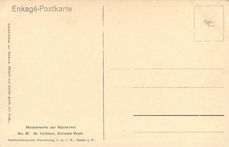 Fine art postcard painting M. Volkhart Schwere Wahl meisterwerke der Kleinkunst