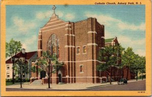 Vtg Asbury Park New Jersey NJ Catholic Church 1950s Linen Postcard