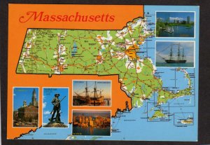 MA Massachusetts State Map Postcard Boston Framingham Postcard