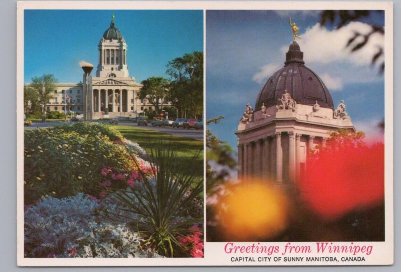 Centennial Flame, Golden Boy, Winnipeg, Manitoba, Chrome Split View Postcard
