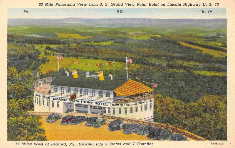 Grand View Point Hotel US 30 Lincoln Highway Pennsylvania linen postcard 