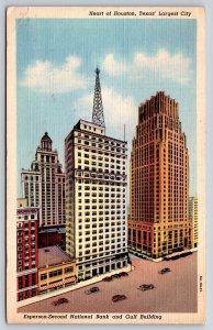 Houston Texas~Birds Eye Esperson-Second Nat'l Bank & Gulf Bldg~1938 Linen PC