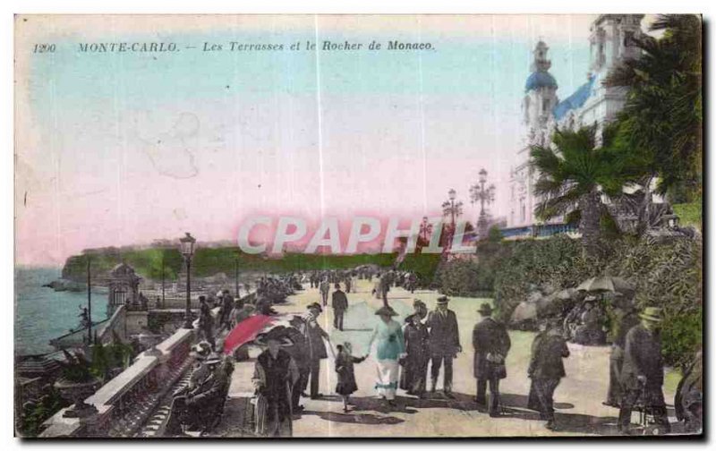 Old Postcard MOnte Carlo Les Terrasses and the Rock of Monaco