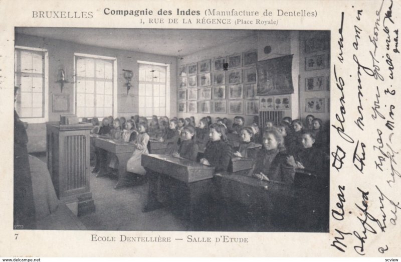 BRUXELLES , Belgium , 1908 ; Ecole Dentelliere - Salle D'Etude