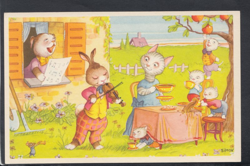 Childrens Postcard - Cute Animals in The Garden - Artist Simon  HP225