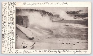 Niagara Falls New York~Air View Falls In Winter B&W~Vintage Postcard