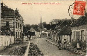 CPA DANGU-Perspective sur l'Église et le vieux Chateau (29104)