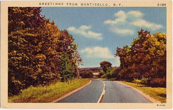 Greetings from Monticello, Sullivan County, New York - Linen - pm 1957