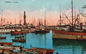 Vintage Postcard 1910's View of Napoli II Porto Ships Boats Naples Italy IT