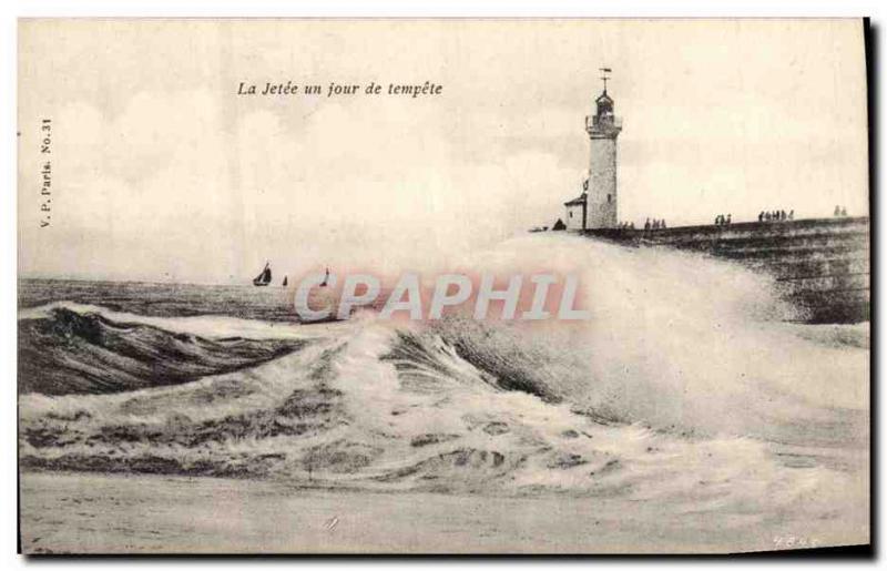 Old Postcard The Lighthouse pier one day storm