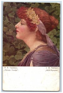 Russia Postcard Pretty Woman J W Godward Wald Nymphe c1905 Antique Posted