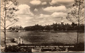 Vtg Cambridge Massachusetts MA Harvard Boat House & Dormitories Lake Postcard