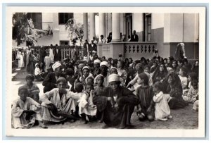 c1950's Hosipital Crowd Children American Mission Egypt RPPC Photo Postcard