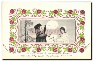 Old Postcard Fantasy Snowman Children