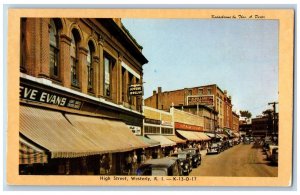 Westerly Rhode Island RI Postcard High Street Business Section Scene c1940's