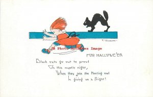 Halloween, Auburn No 2399-6, Artist E Weaver, Scared Girl Running from Black Cat