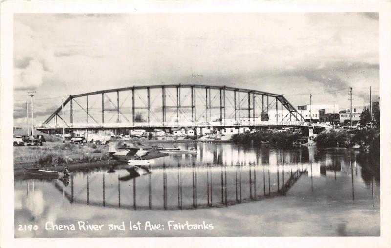 A47/ Fairbanks Alaska AK Real Photo RPPC Postcard Chena River 1st Ave Bridge