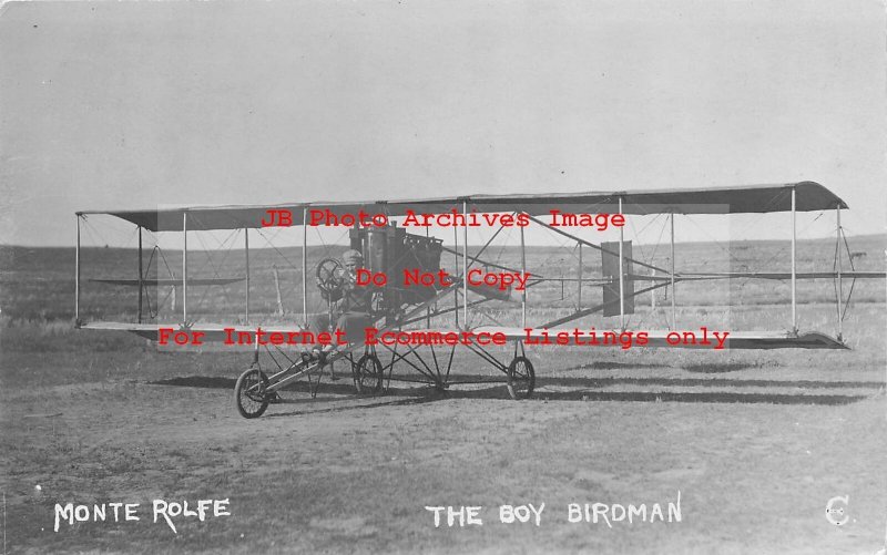 Early Aviation, RPPC, Aviator Monte Rolfe, The Boy Birdman, Baker Montana, Photo