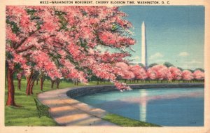 Vintage Postcard 1941 Washington Monument Cherry Blossom Time Washington D.C.