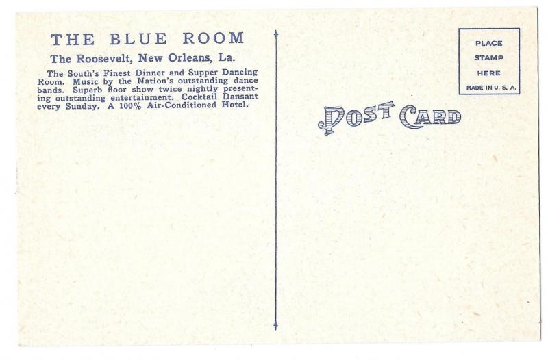 The Blue Room Roosevelt Hotel New Orleans LA Waldorf Astoria Vintage Postcard