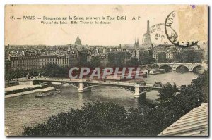 Old Postcard Paris Panorama of the Seine to the Eiffel Tower taken