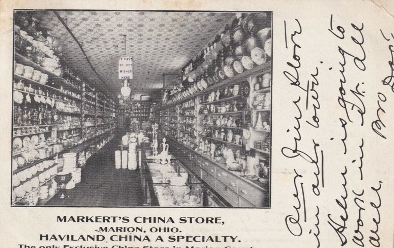 Vtg Postcard Markert's China Store Marion Ohio Interior Early 1900s Undivided