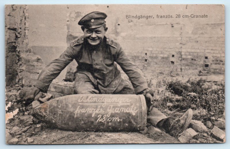 WWI German Army Soldier Artillery Shell Postcard