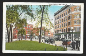 Buildings People & Cars in Depot Square Rutland VT Used c1937
