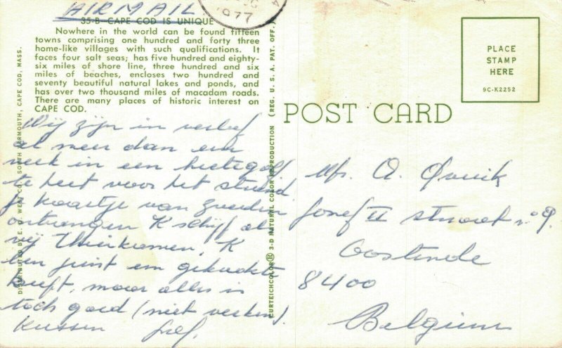 USA Cape Cod Map Vintage Postcard 07.30