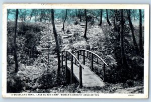 1920 North Street Michigan Postcard Woodland Trail Lake Huron Camp Woman Benefit