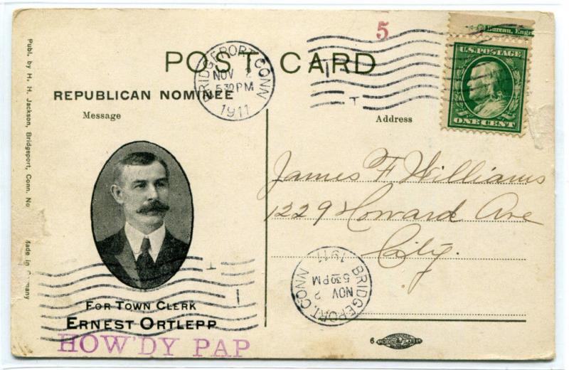 Fairfield Avenue Bridgeport Connecticut 1911 Republican Advertising postcard