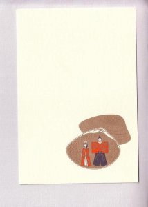 Japanese Art Postcard, Man and Woman in Dressed Red, Gold Shell Postcard