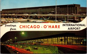 Greetings from Chicago Ill O'Hare International Airport chrome postcard