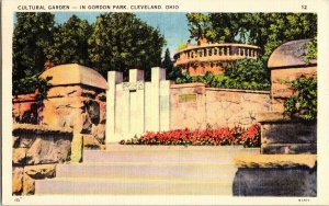 Cultural Garden Gordon Park Cleveland Ohio Vintage Linen Postcard c1940 1c Bond 