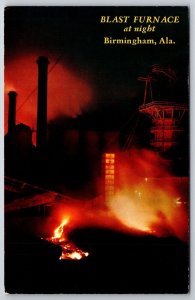 Blast Furnace At Night Birmingham Alabama AL UNP Chrome Postcard E14