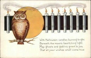 Halloween Owl Candles Poem Whitney c1915 Postcard